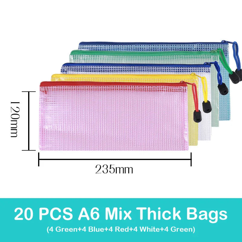 10/20 Pcs Mesh Zipper Pouch Document Bag Waterproof Zip File Folders A4 A5 A6 School Office Supplies Pencil Case