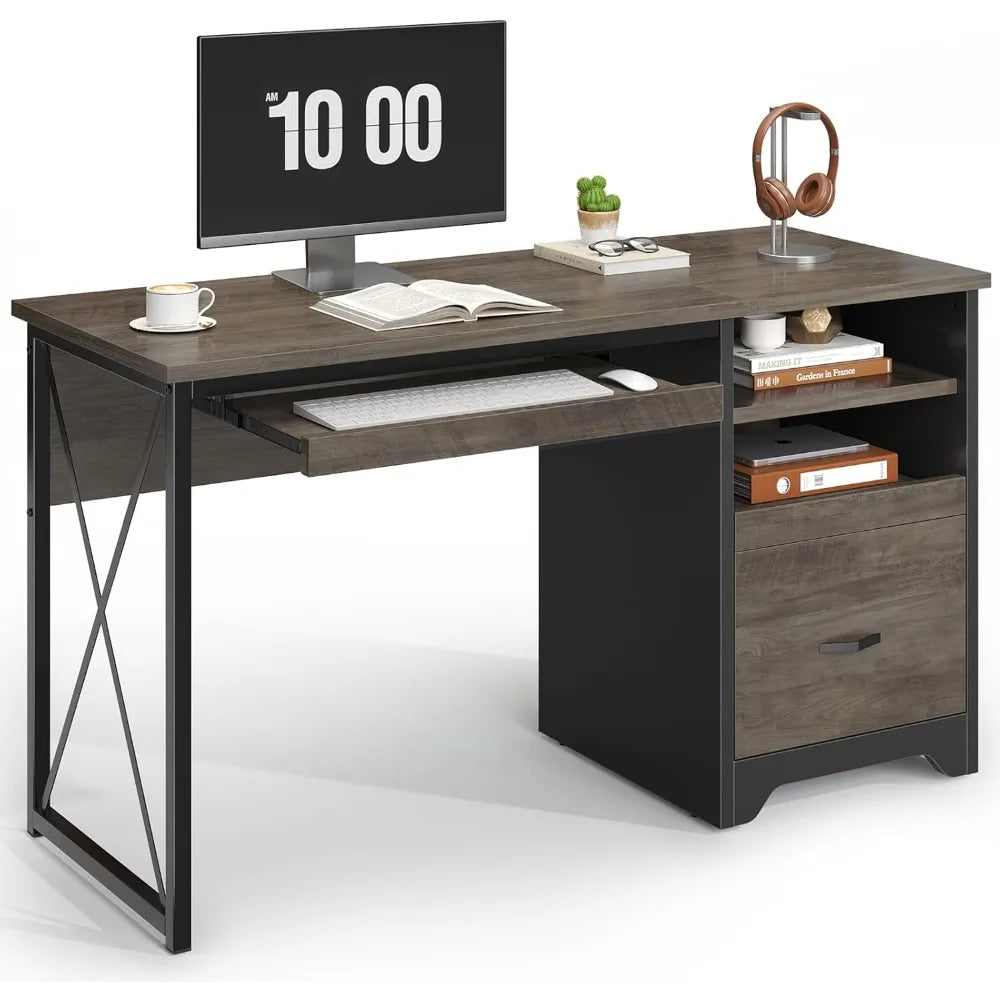 47 Small Desk with Drawers Home Office Computer Desk with Drawer Reversible Industrial Office Desk with Storage &