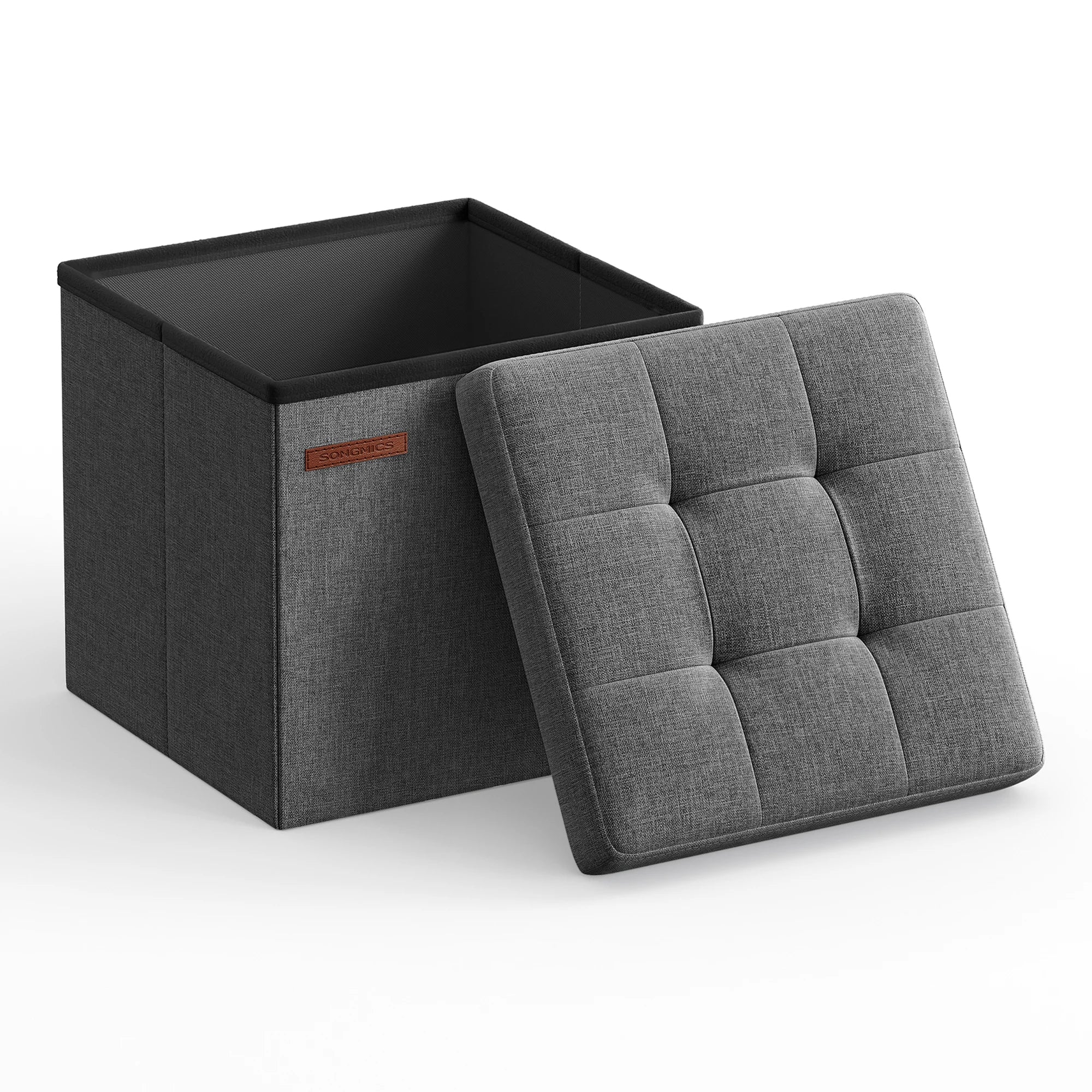 SONGMICS Storage Ottoman Foldable Small Ottoman Foot Rest 11.8 Inches Foot Stool Cube Ottoman with Storage Load up