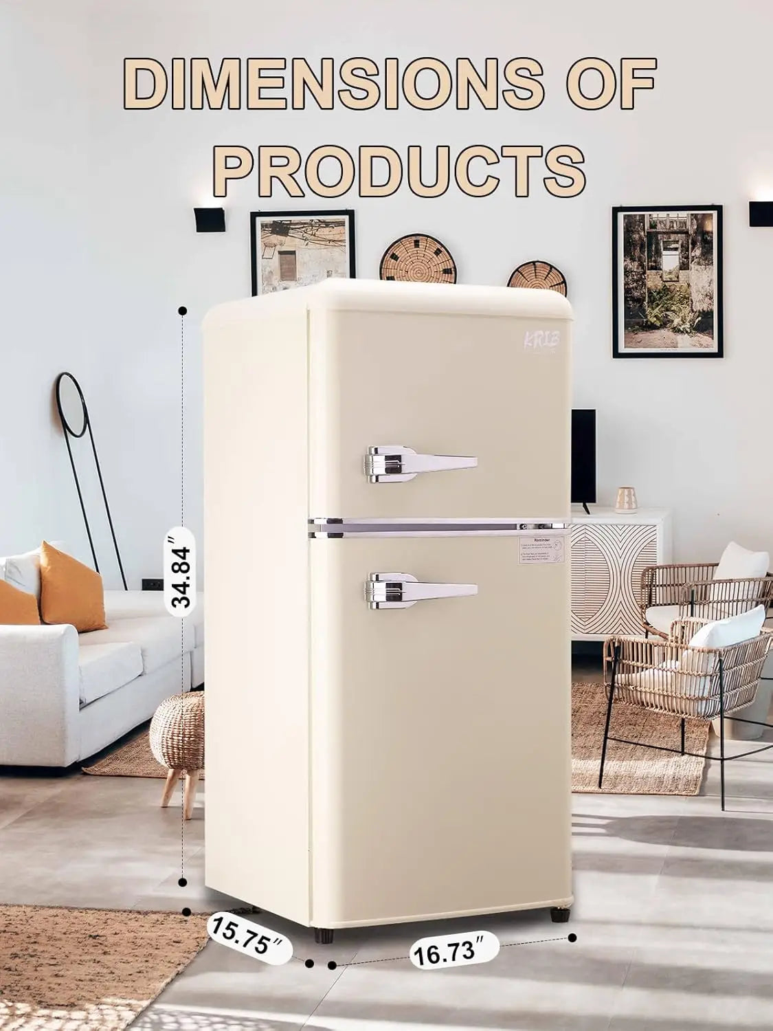KRIB BLING 3.2 Cu.ft Compact Refrigerator Mini Fridge with Freezer Retro Design Small Drink Chiller for Home Office