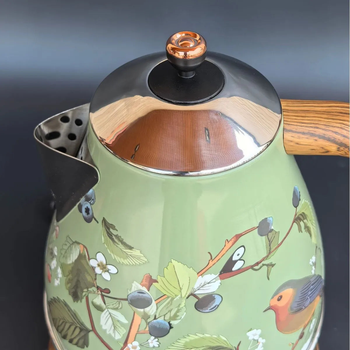 1.7L Retro Green Paint Decal Electric Kettle Wood Grain Handle 304 Stainless Steel Temperature Control Teapot Keep Warm