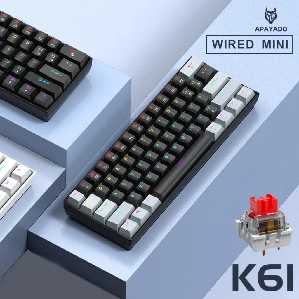 APAYADO K61 Keyboard 60% Portable Wired Mechanical Keyboard Wired 61 Keys Phantom RGB - Desktop