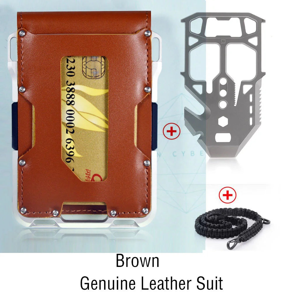 VM FASHION KISS Minimalist Wallet Set Genuine Leather Metal Rfid Credit Card Holders Antithieft Bifold Money Bag