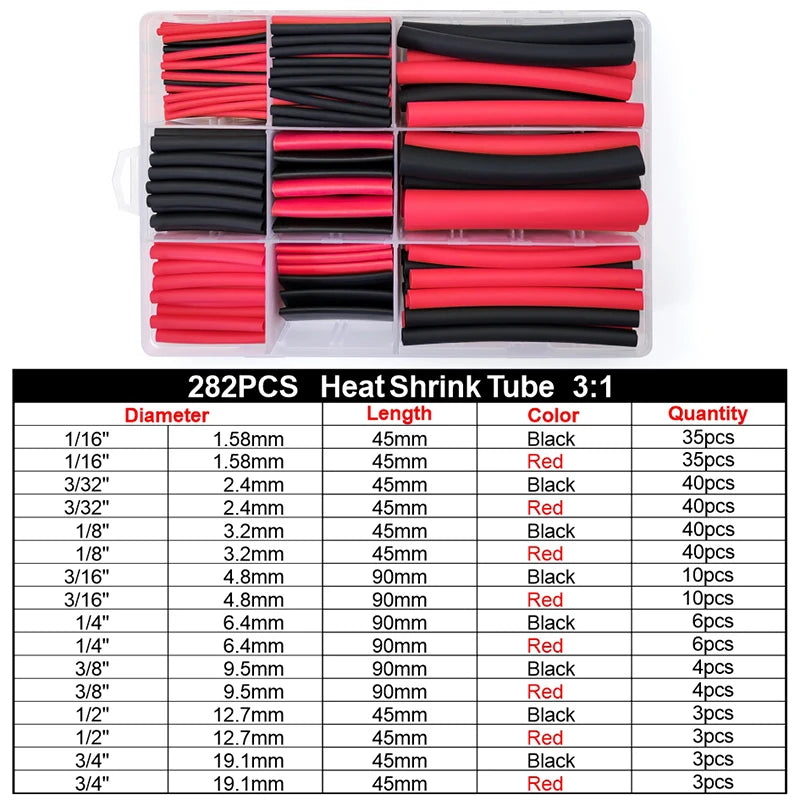 100pcs Heat Shrink Tube Kit 4:1 Flame Retardant Insulated Electrica Wire Wrap Multi-Size Assortment for Cable Repair