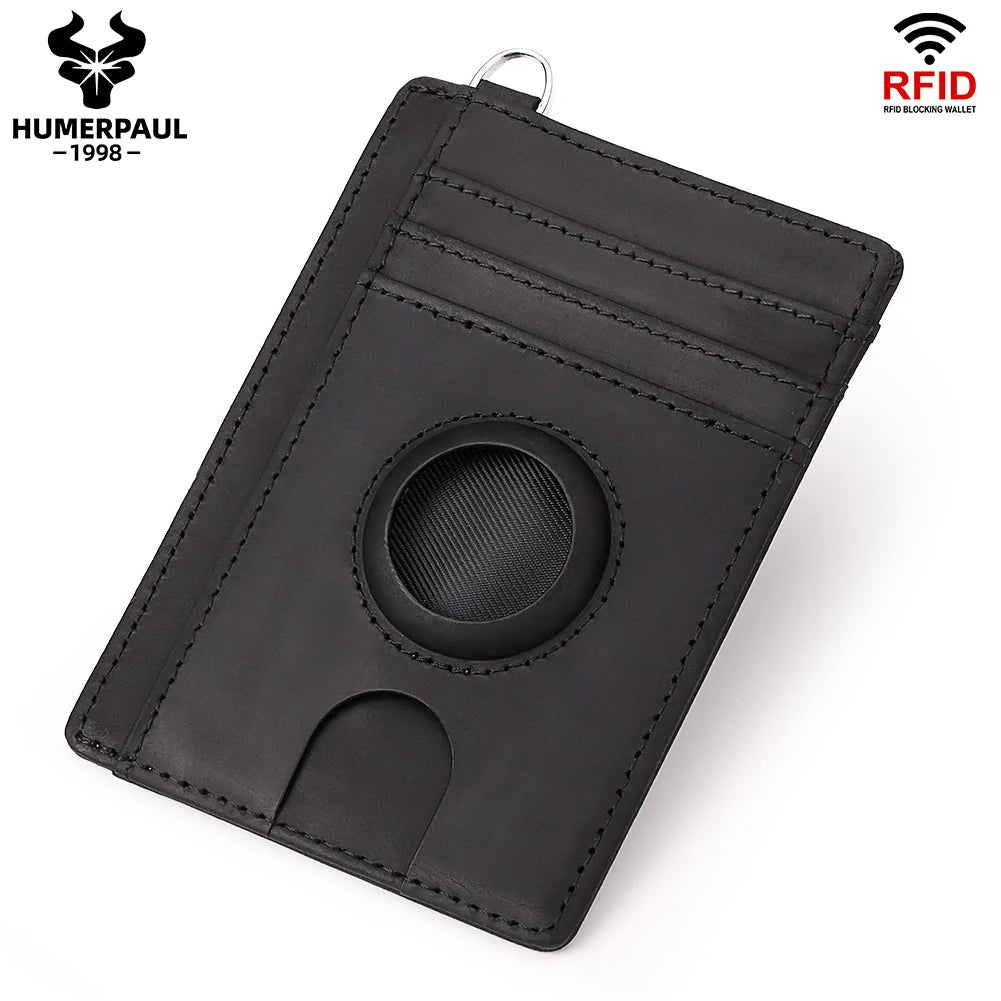 HUMERPAUL Slim RFID Blocking Airtag Wallet with Credit Card Holder Genuine Leather Ultra-thin Money Purse Fashion