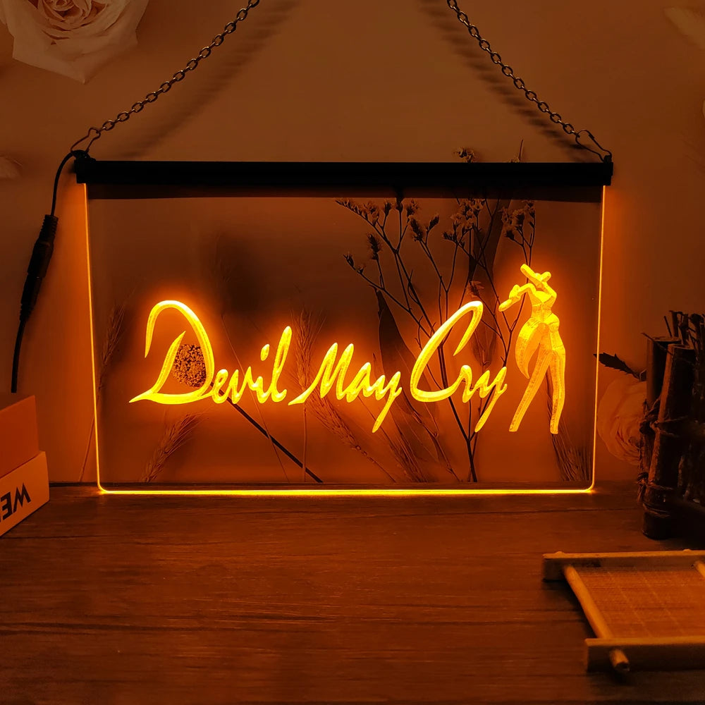 Devil May Cry-3D Carving LED Neon Sign Wall Art for Home,Room,Bedroom,Office,Farmhouse Decor - Orange / EU-40x30cm