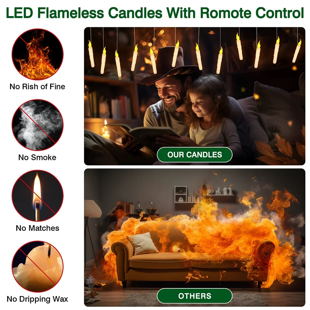 12/48Pcs Floating Candles with Magic Wand Flickering Warm Light LED Flameless Candle Taper Candles for Christmas