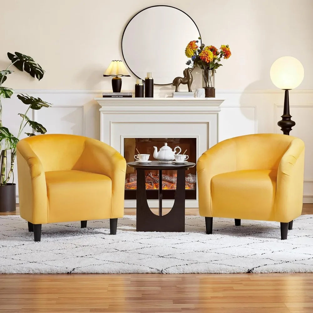 Yellow Chairs Set of 2 Accent Chair for Bedroom Armchair for Living Room Velvet Fabric Club Chair with Soft Padded