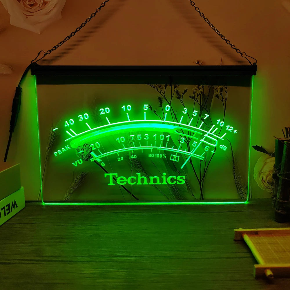 Technics Peak VU dB LED Neon Sign-3D Carving Wall Art for Home,Room,Bedroom,Office,Farmhouse Decor - Green / EU-30x20cm