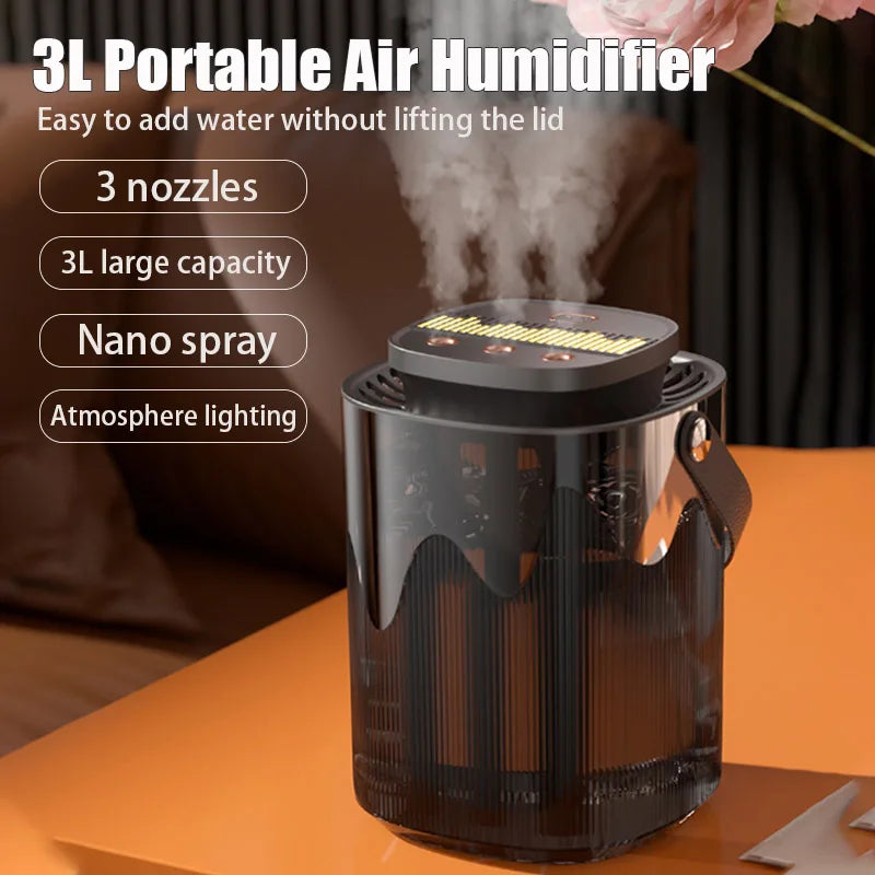 3L Air Humidifier Portable Small Aroma Diffuser 3 Spray Ports Large Capacity usb umidificador Home Essential Oil Cool