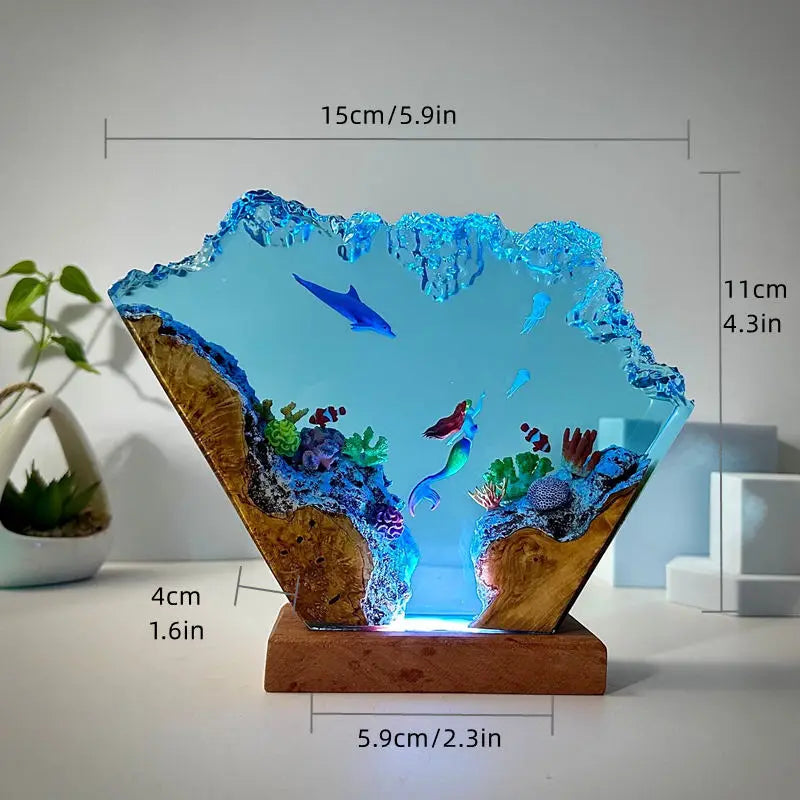 Simulated Shark Epoxy Resin Seabed Organism Diver Figure Miniature Figurines Night Glow Tabletop Home Desk Light