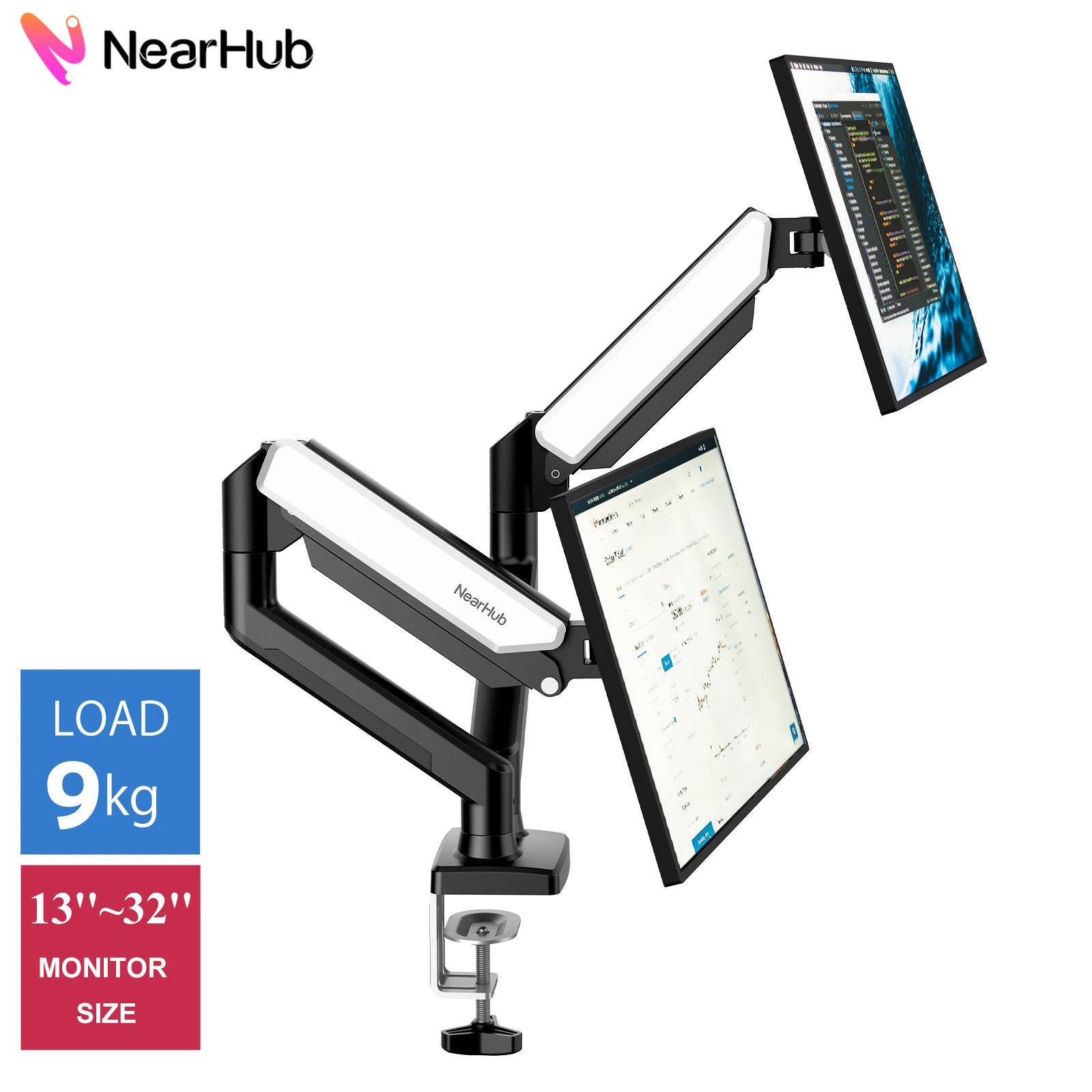 Nearhub MS-002 Monitor Arm Dual Arm With C-Clamp & Grommet Mount,Flexible Adjustment Effortless Installation Monitor Arm