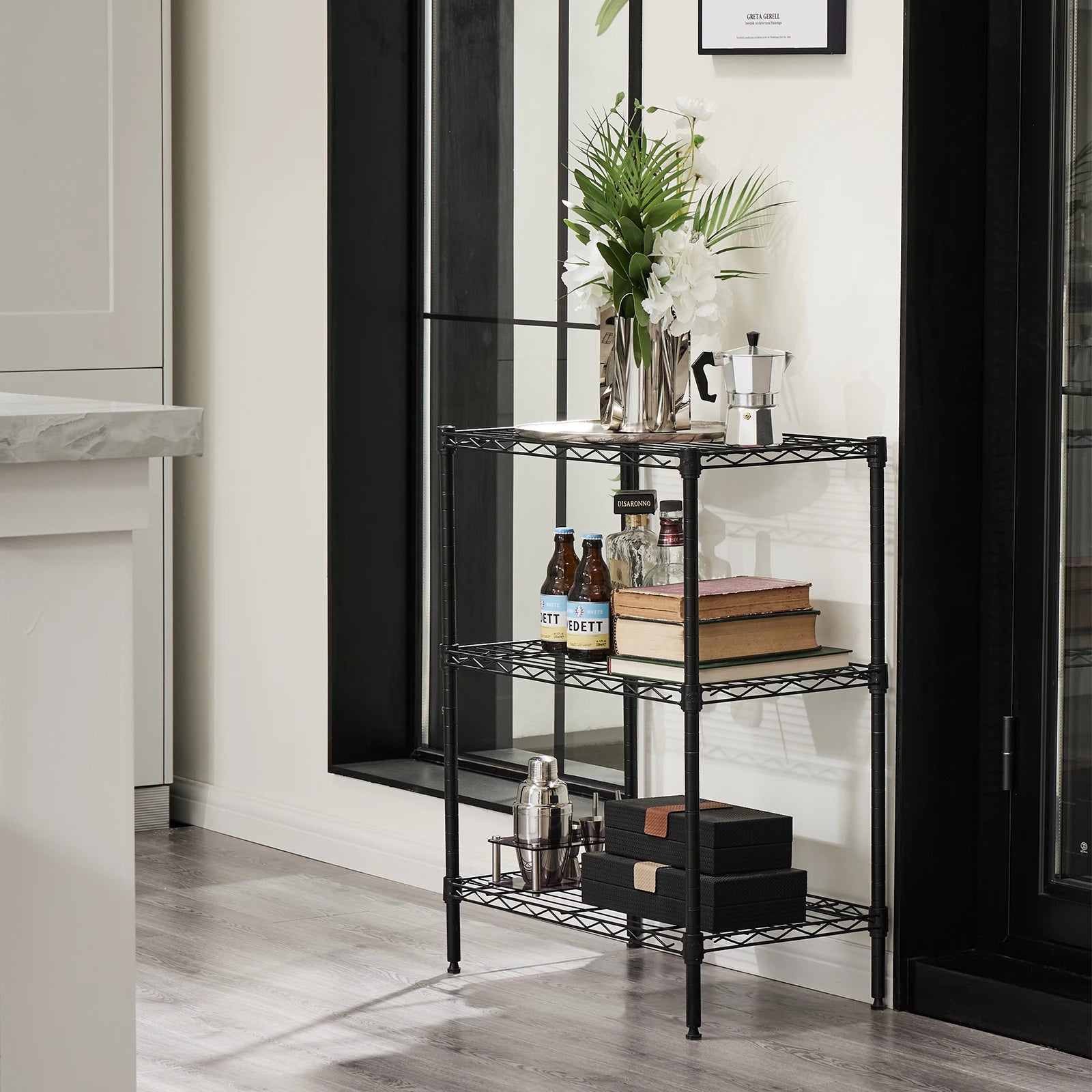 JHK 3-5 Tier Storage Bookshelf Adjustable Metal Wire Racks Heavy Duty Standing Shelf Organizer for Living Room