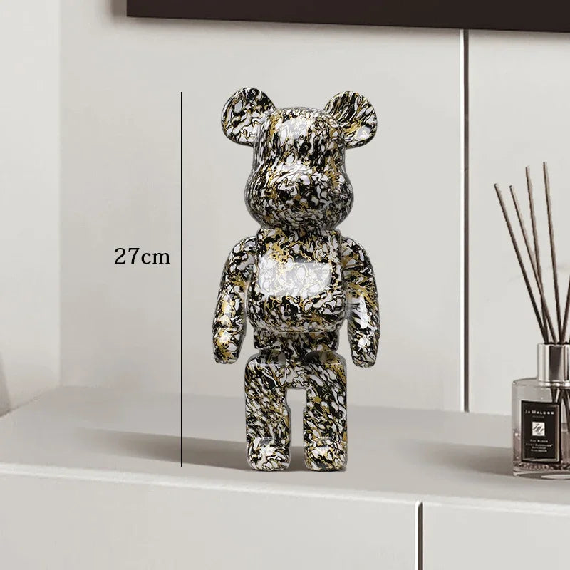 27cm Graffiti Bear Statue Paint Block Bear Decor Resin Desktop Ornaments Home Decoration Living Room Bear Floor