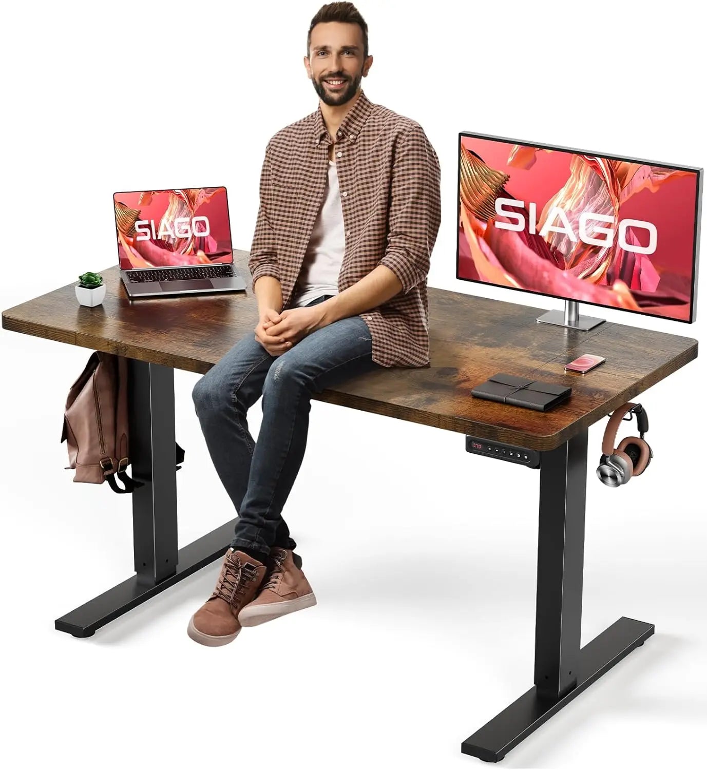 Electric Standing Desk Adjustable - 48 x 24 Inch Sit Stand up Desk with Cable Management - 3 Memory Preset Adjustable