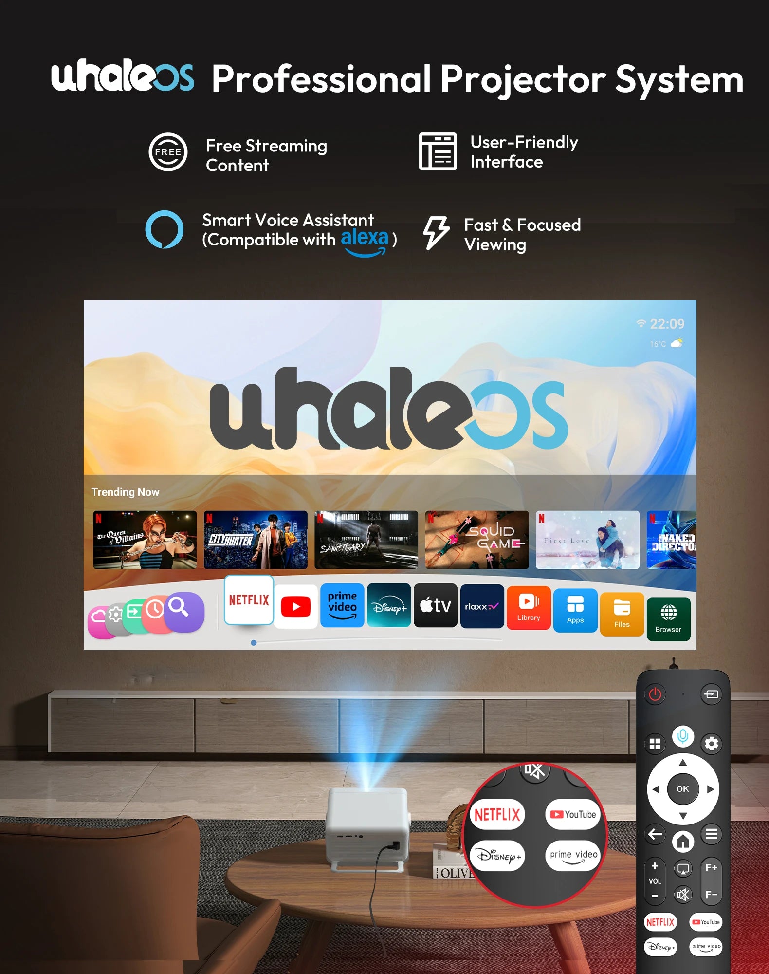 XGODY Projector 26000 Lumens Netflix Official 4K 32GB Projector Voice Control Whale OS WIFI BT5.4 Home Theater