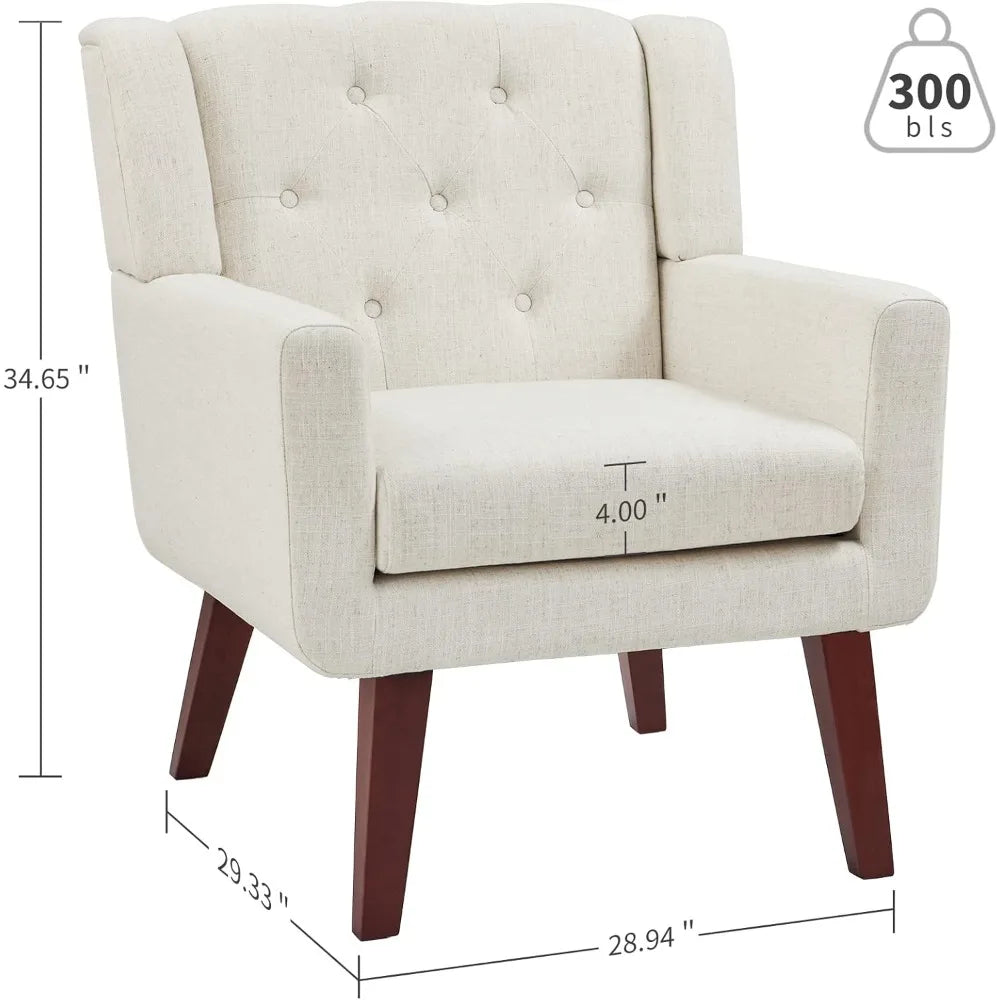 Accent Chair Button-Tufted Upholstered Living Room Chairs Comfy Reading Mid Century Modern with Linen Fabric Loung
