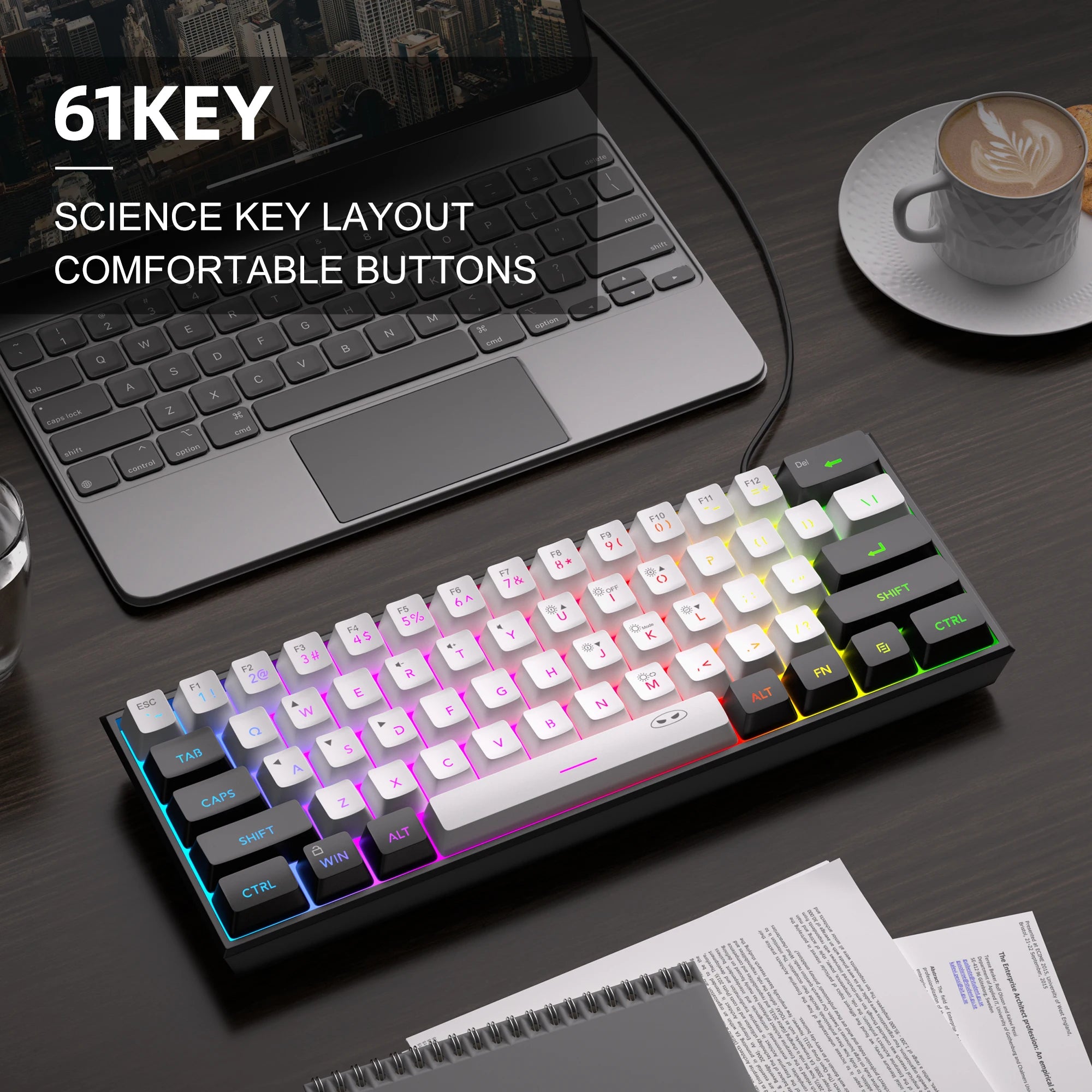 MageGee TS91 60% Compact Wired Keyboard 61 Keys RGB Backlight Membrane Keyboard For Windows PC Office laptop Computer