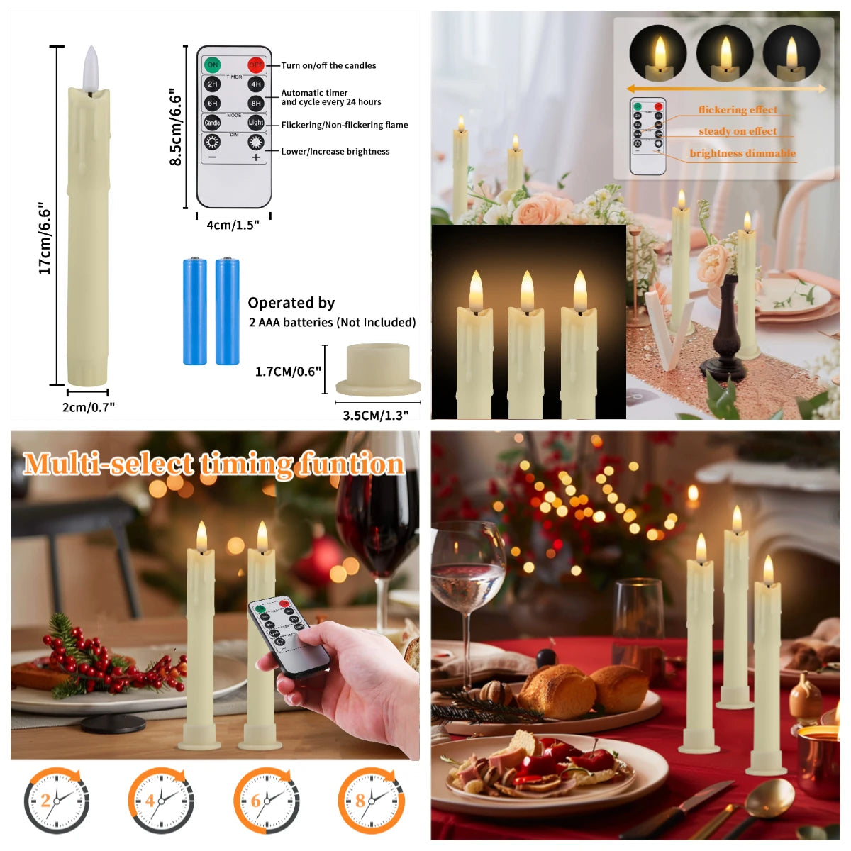 LED Flameless Taper Candles Lights Timer Remote 3D Wick Christmas Simulation Candles Window Candles Long Electric