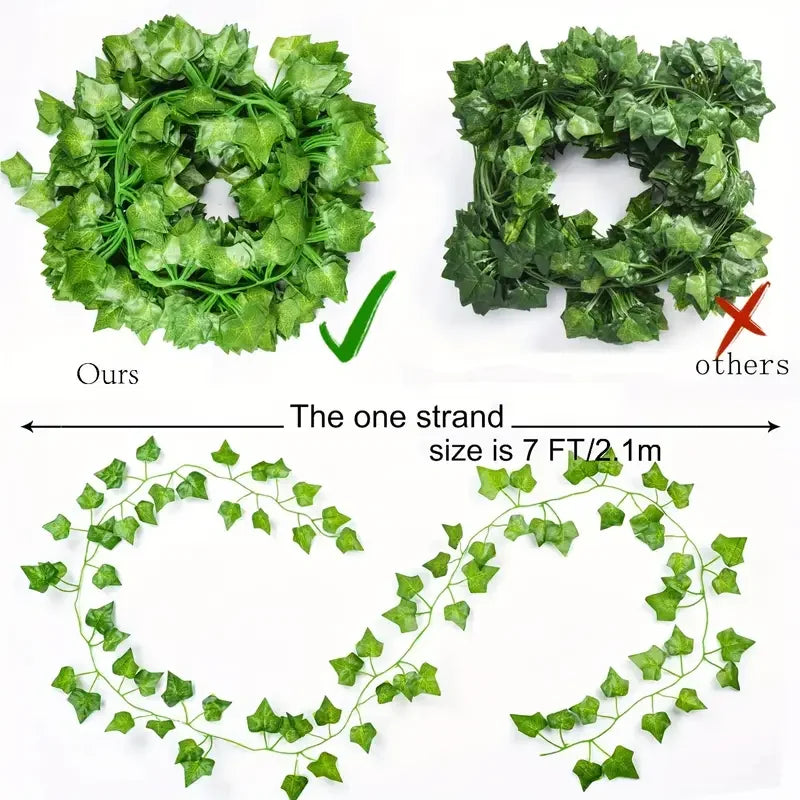 2/200M Artificial Plant Green Ivy Leaf Garland Fake Plant Creeper Hanging Vine Outdoor DIY Garden Wall Wedding Party