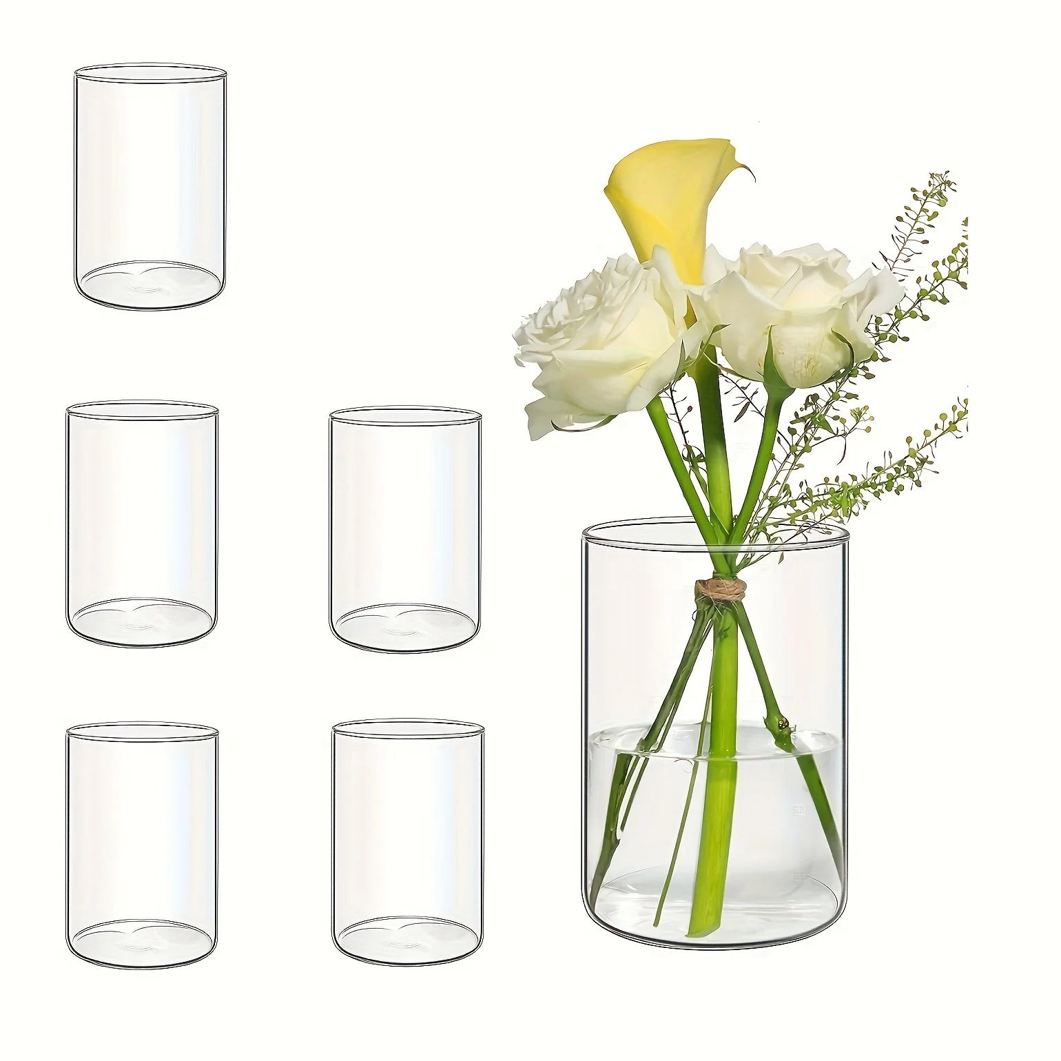 Glass Cylinder Vase 5.5 英寸 6 英寸 Tall Clear Vase Hurricane Candle Holder for Wedding Party Home Decor - 5.9in X 6pcs