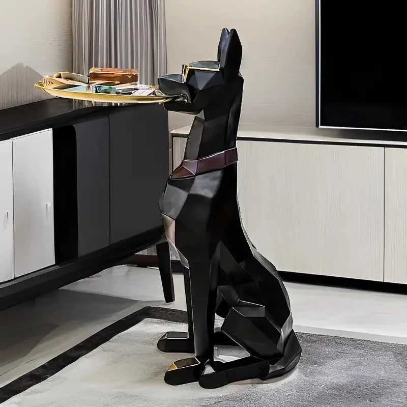 Resin Doberman Dog Statue Luxury Interior Side Table Puppy Sculpture Charming Doberman Pinscher Figurine Tray Home