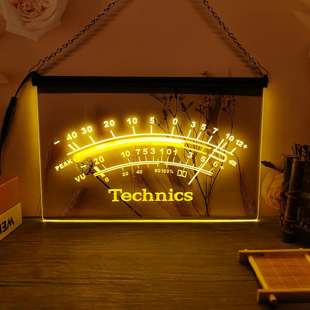 Technics Peak VU dB LED Neon Sign-3D Carving Wall Art for Home,Room,Bedroom,Office,Farmhouse Decor - Yellow / EU-30x20cm