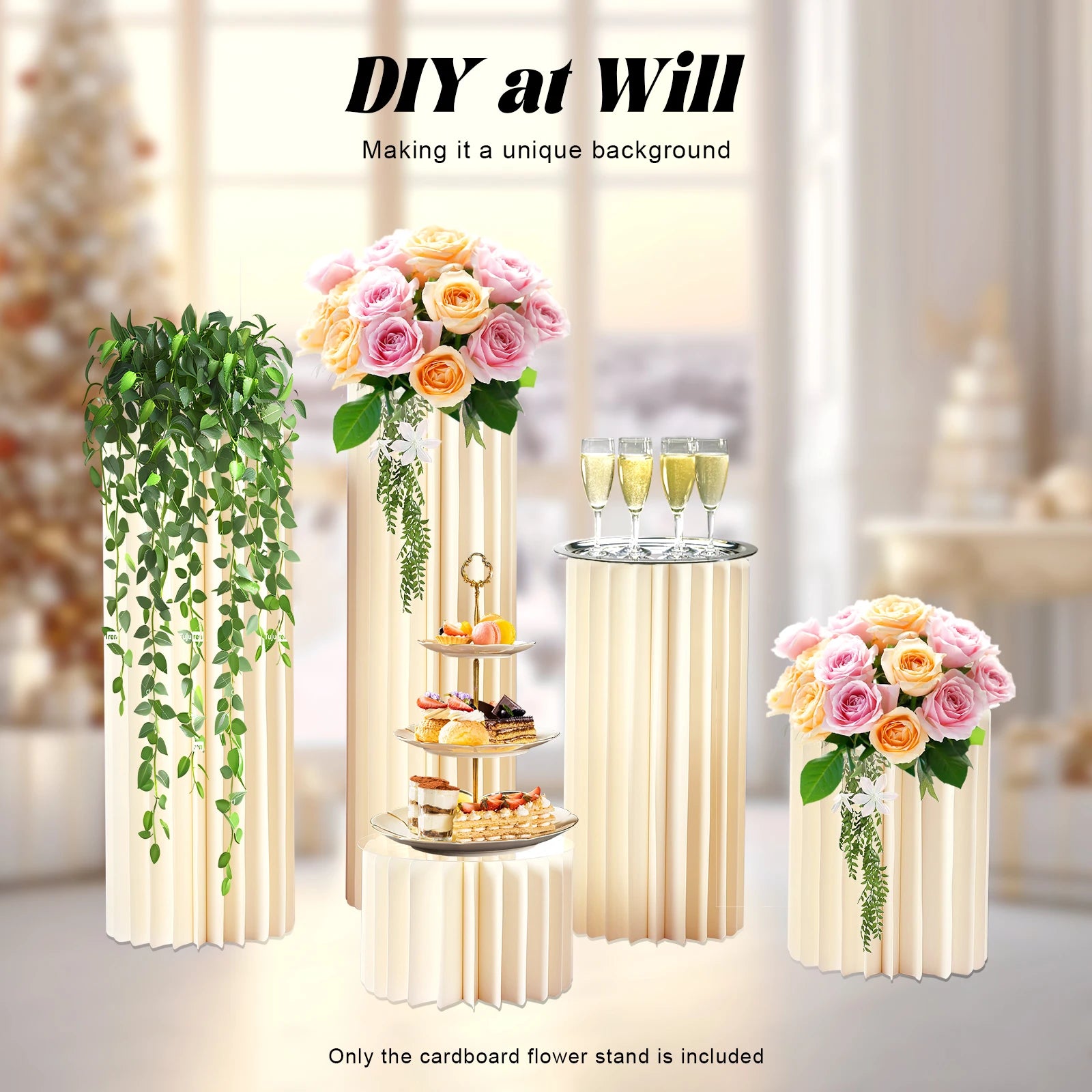 Foldable Paper Columns Display Pedestals Stands 5pcs Wedding Centerpieces Cardboard Vases Flower Vase Flowers Stand