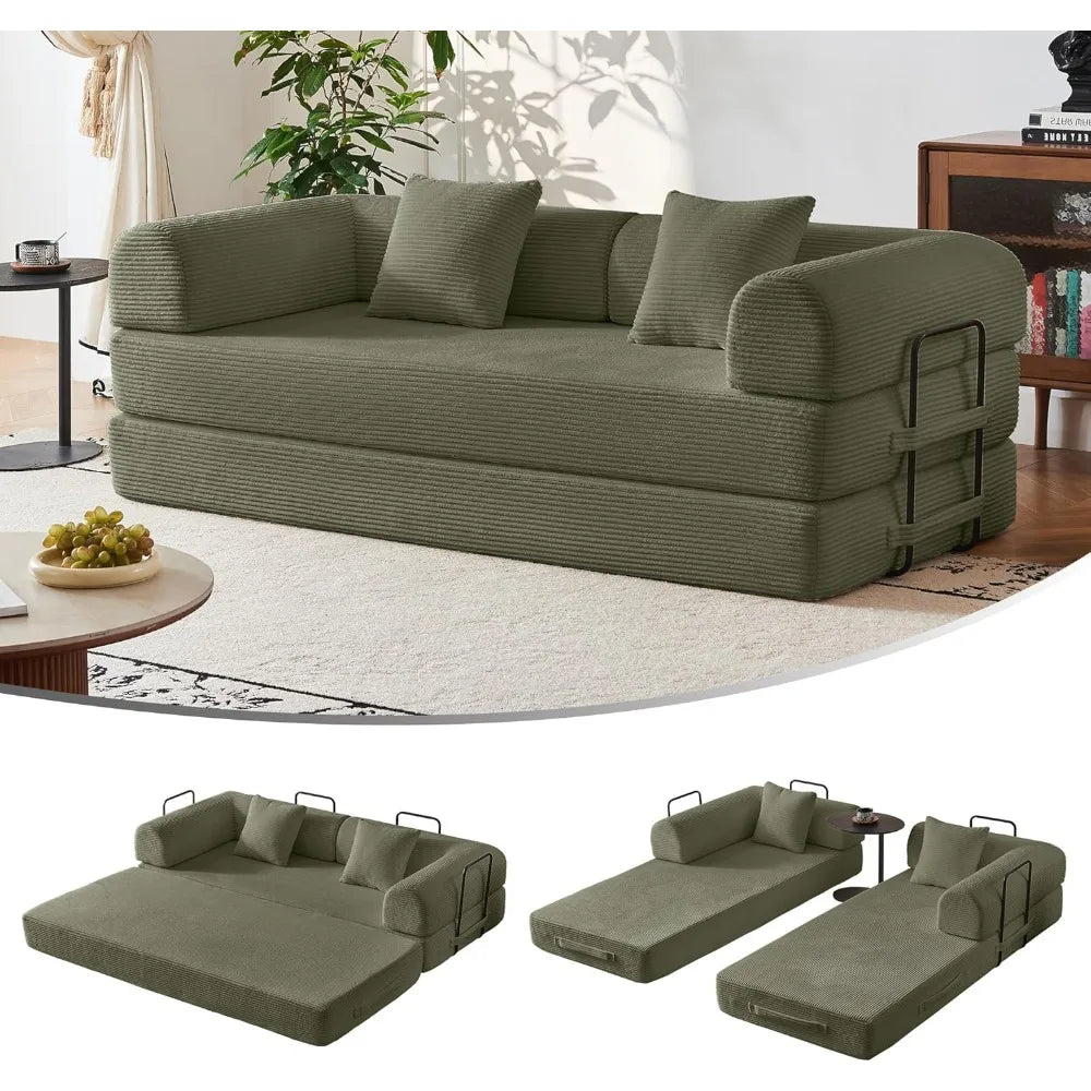 79’’ Compression Sofa Convertible Sleeper Sofa Bed Couch Bed with Fixed-Shape Frame Corduroy Floor Sofa Couches
