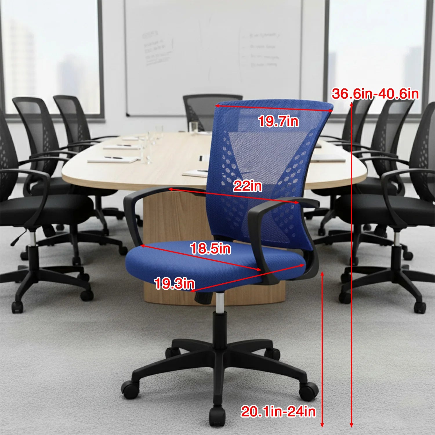 Office Chair Mesh Chair Ergonomic Computer Desk Chair Mid Back Swivel Lumbar Support with Armrest - Blue / United States
