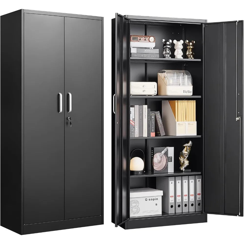 Metal Storage Cabinet with Adjustable Shelves Pantry Cabinet with 2 Doors Lockable Garage Storage Cabinet Tool Cabinet