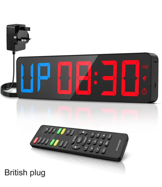 ANJANK Gym Timer 15’’ Large LED Display Wall Clock,Interval Workout,Count Down & Up,Stopwatch Adjustable