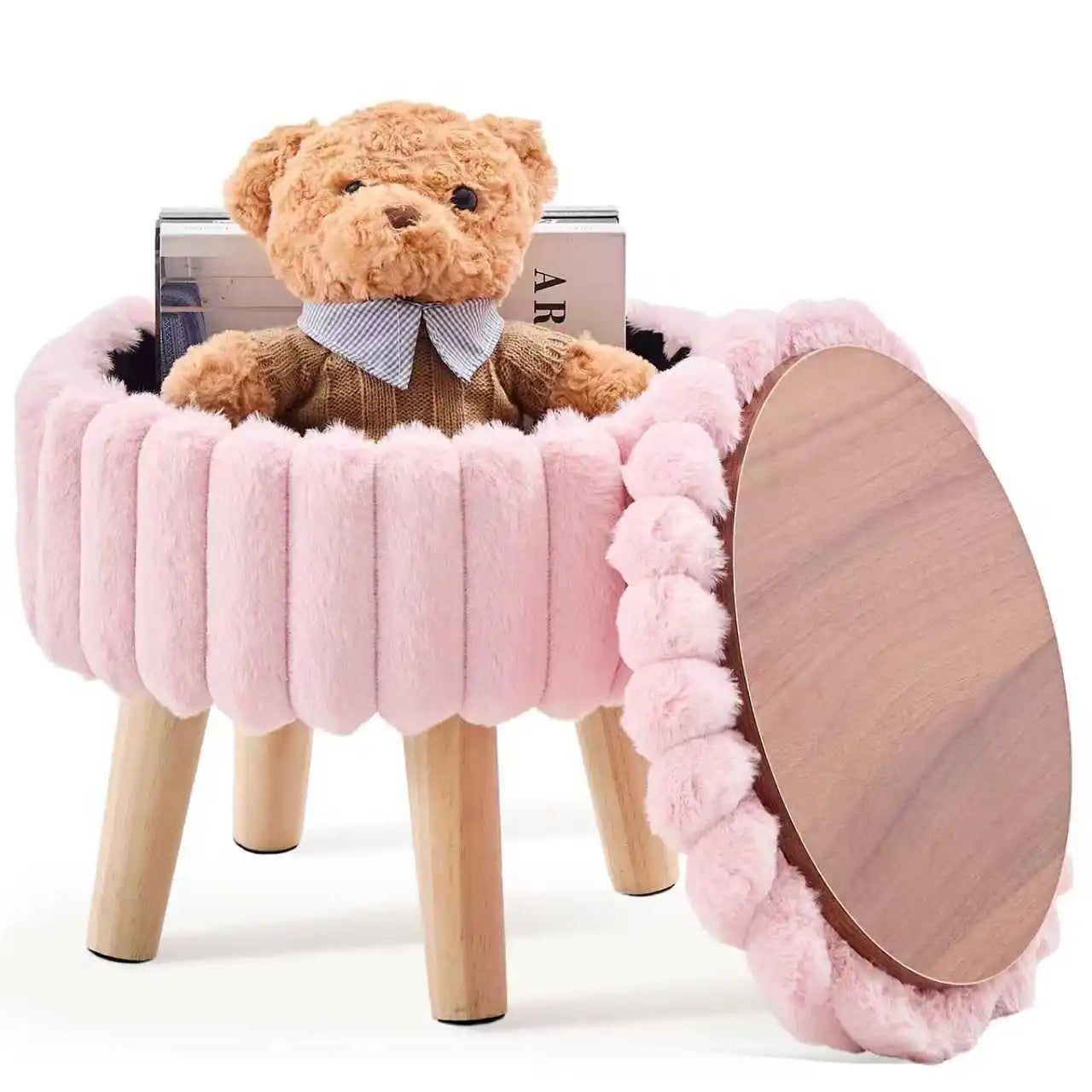 Modern round soft footstool Teddy velvet leg storage footstool suitable for small tables or plant stands