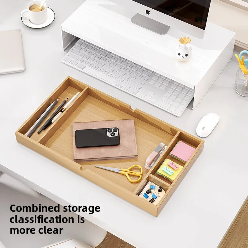 Monitor Stand Riser with Bamboo Drawer Ergonomic Desk Organizer with Storage and Cable Management White Monitor Stand