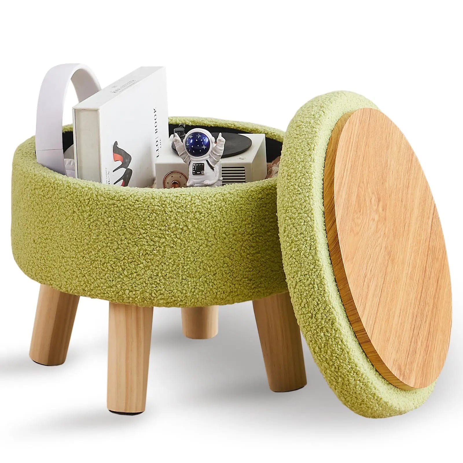 Modern round soft footstool Teddy velvet leg storage footstool suitable for small tables or plant stands