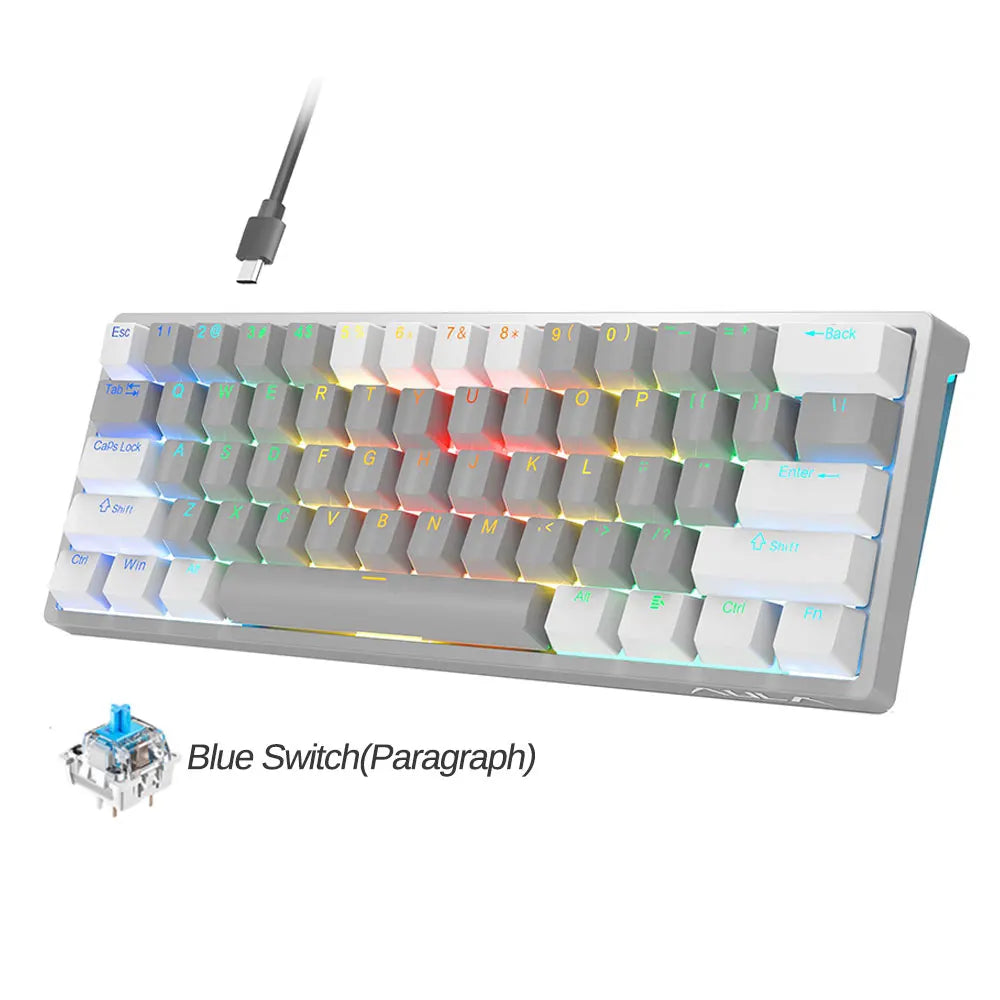 AULA F3261 60% Wired Mechanical Keyboard RGB Backlit 3 Pins Hot-swappable for Laptop PC Tablet - White-grey / United