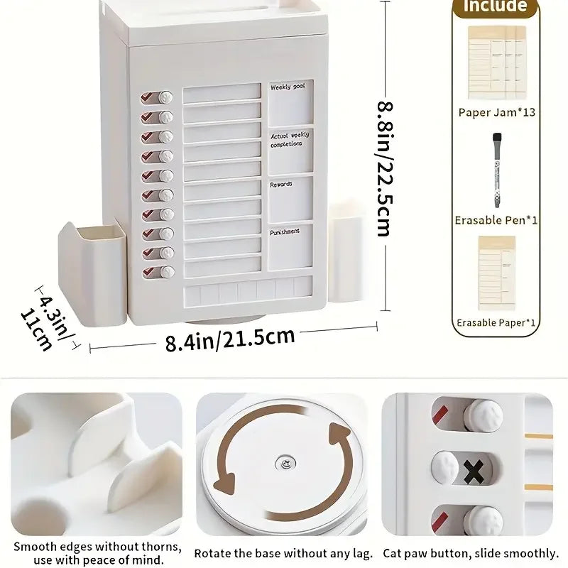 Daily Weekly Planner Stationery Organizer 360° Rotating Storage Box Self-Discipline Pen Holder Office Accessories Desk