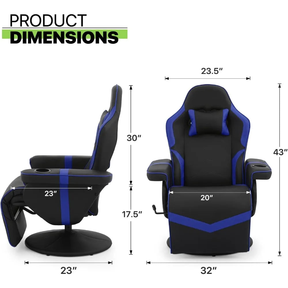 360° Swivel Gaming Recliner Chair Ergonomic PU Leather Reclining Chair with Adjustable Backrest Footrest Cup Holder &