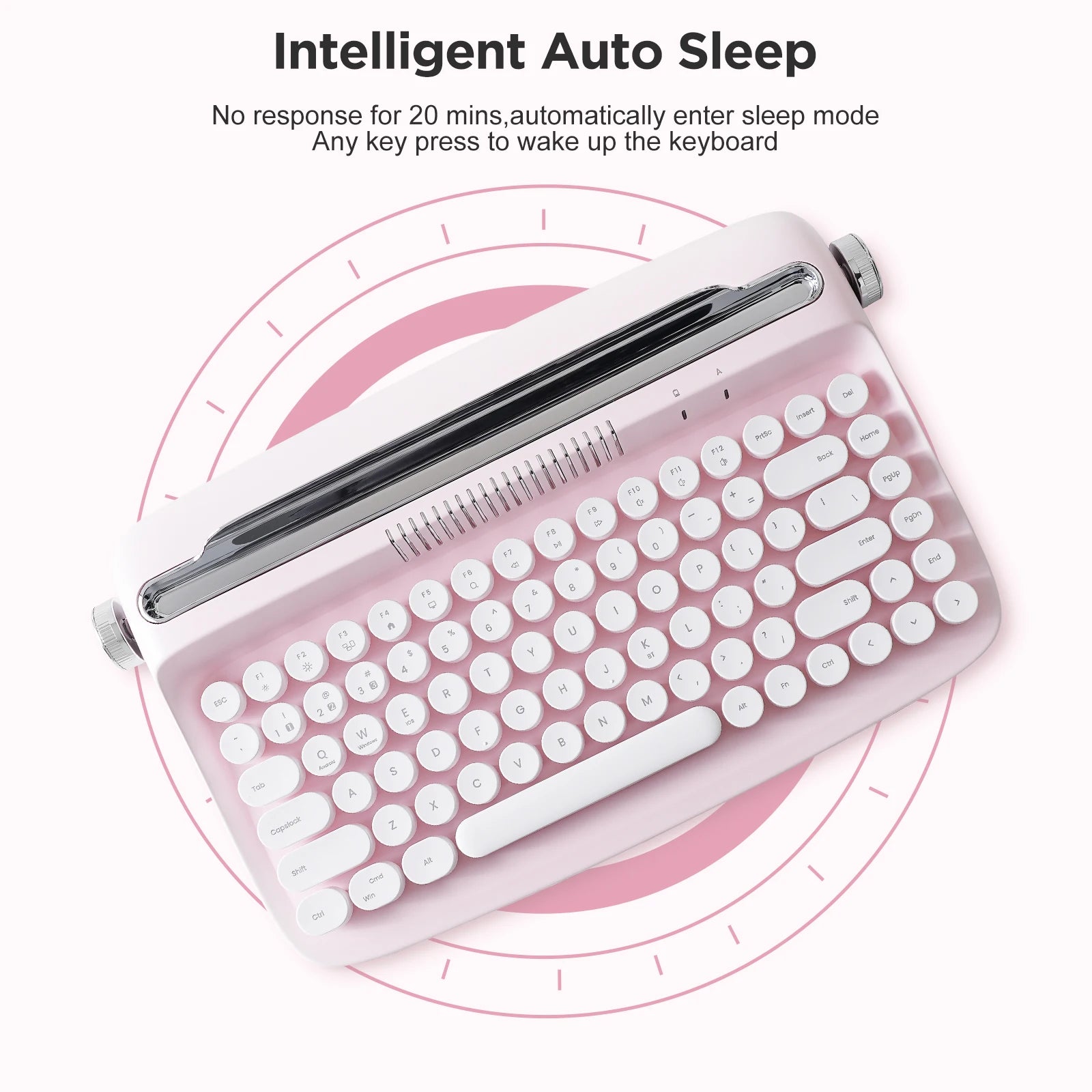 YUNZII ACTTO B303 Retro Wireless Typewriter Aesthetic Keyboard Vintage Style Bluetooth Keyboard with Integrated Stand