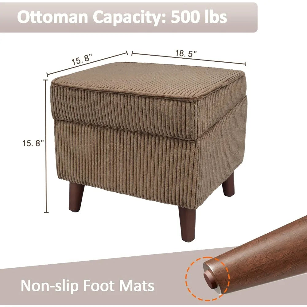 Storage Ottoman with Adjustable Lid Soft Step Stool Footrest and Seat Ottoman Foot Rest for Living Room Bedroom Dorm