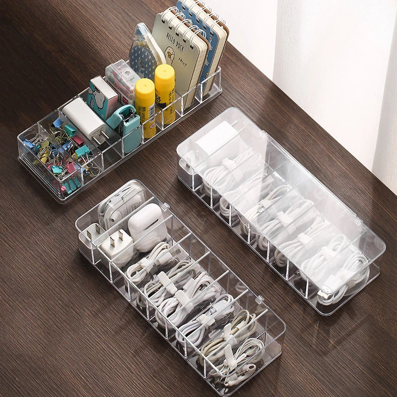 Desktop Cable Line Storage Box Organizer Transparent Plastic Phone Charging Cables Power Cord Organizer Box