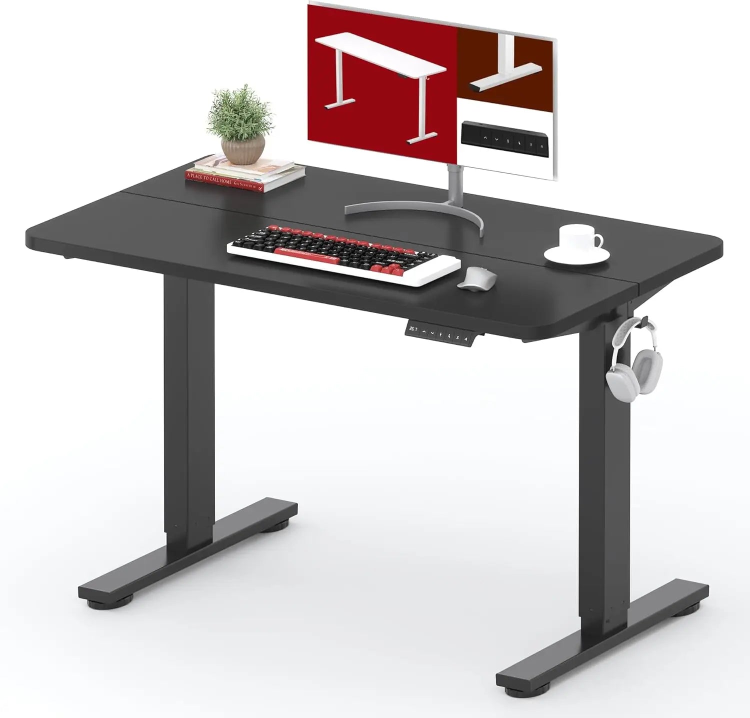 Standing Desk Height Adjustable Electric 40x24 Inches Sit Stand Desk for Home Office with Splice Board - Black F Black