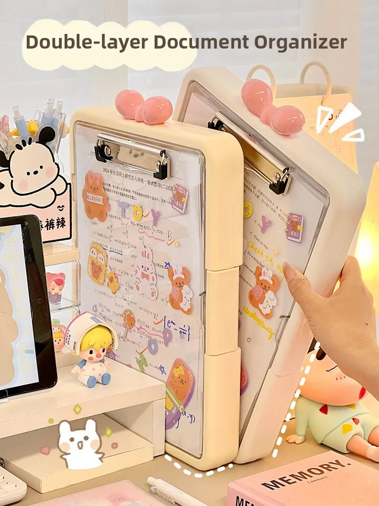 Simple Ins Sle Student Test Paper Storage Box Desktop Organizer Cute Cartoon Plastic File Cabinet Writing Desk Accory