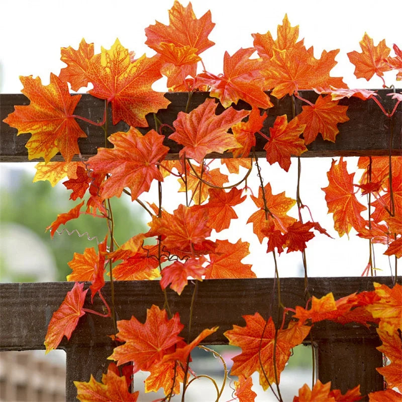 50/1String Artificial Maple Leaves Vine Hanging Garland DIY Maple Leaf Fake Plant Autumn Christmas Thanksgiving Party