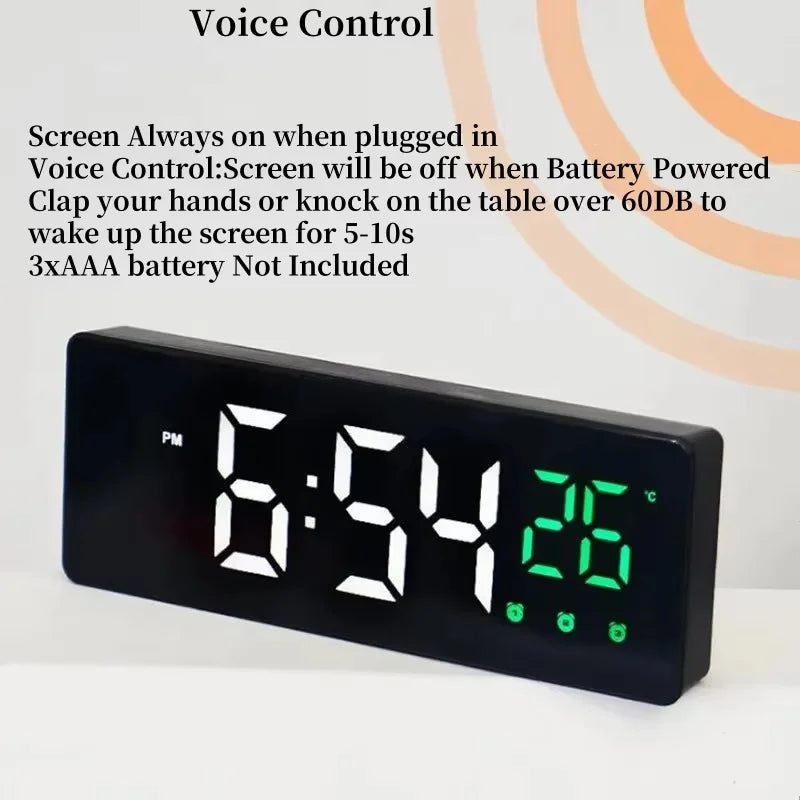 LED Digital Alarm Clock Snooze Temperature Date Display USB Desktop Strip Mirror LED Clocks for Living Room Decoration