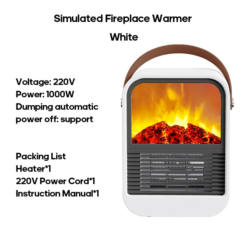 Simulated Fireplace Electric Heater 1000W Space Heater Portable PTC Fast Heating Ceramic Home Office Indoor Overheat