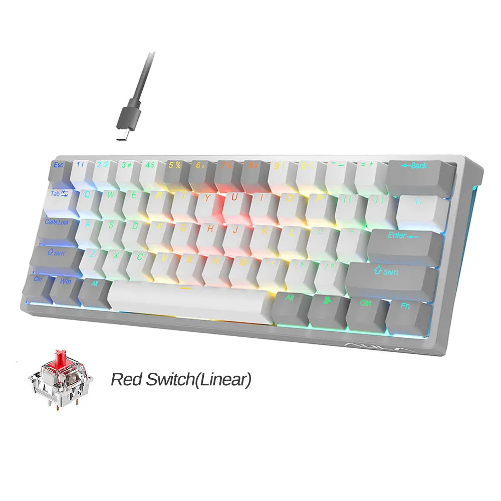AULA F3261 60% Wired Mechanical Keyboard RGB Backlit 3 Pins Hot-swappable for Laptop PC Tablet - Grey-white / UNITED