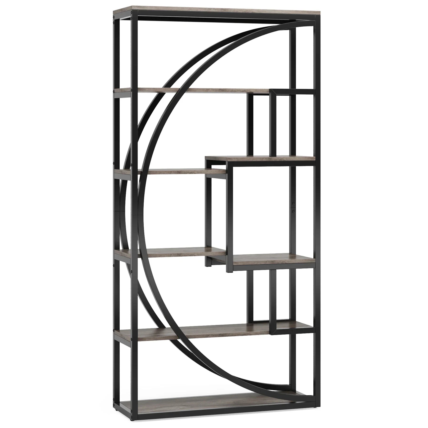 Tribesigns Bookshelf Industrial 5-Tier Etagere Bookcase 70.8 inch Tall Bookshelf with 8 Open Storage Shelf Vintage Grey