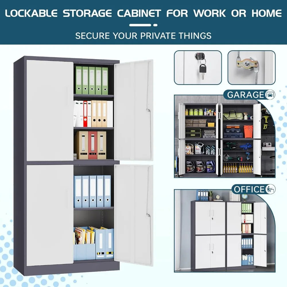 Metal Storage File Cabinet with 4 Doors Steel Storage Cabinet with Locking Doors and 5 Shelves for Home Office Hospital