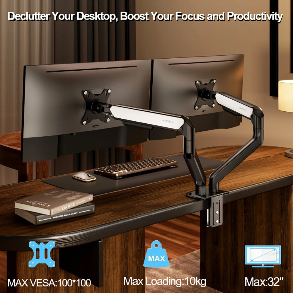 Dual Monitor up to 32 inches and 19.8 lbs per Screen Mechanical Arm Desk Mount VESA 100x100mm Height Adjustable Monitor